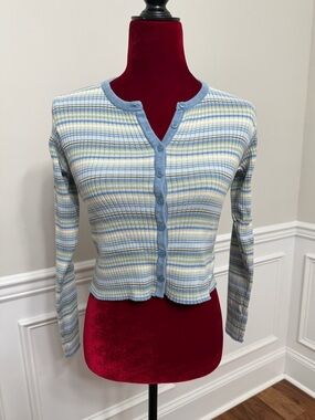 Vintage GAP Blue Label Y2K Striped Ribbed Knit Cardigan XL (S-M) 100% Cotton